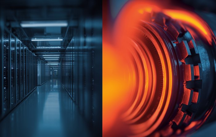 Thermographiebild eines Rechenzentrums zeigt Wärmequellen und -belastungen, visualisiert als vielfarbige Wärmebilder.