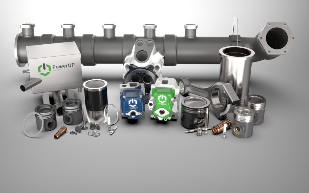 PowerUp's product range for gas engine spare-parts, service-solutions and upgrade-development.